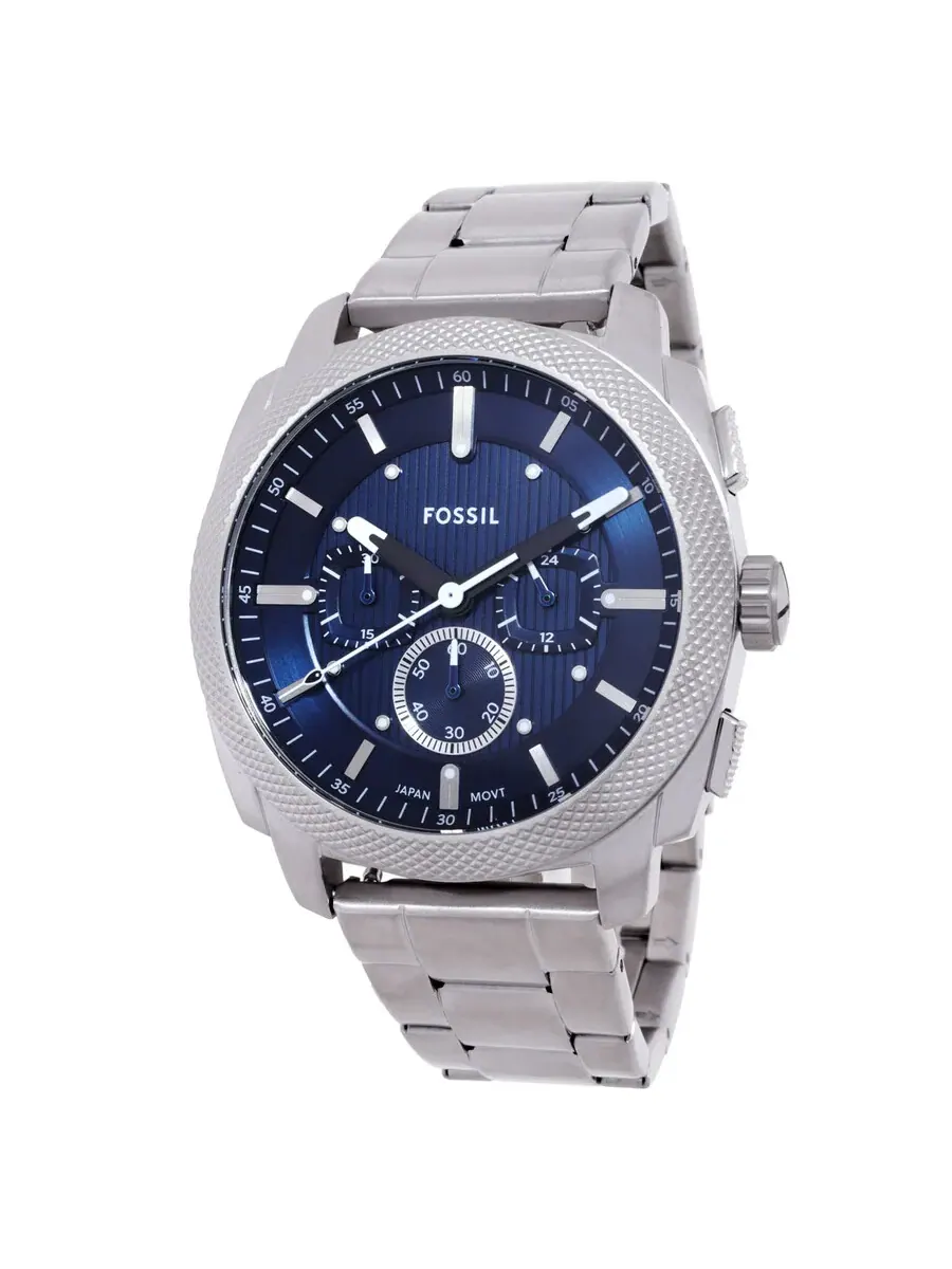 Мужские часы Fossil Machine с хронографом, кварцевые, с синим циферблатом FS6096 — изображение 1 из 3, оттенок серебряный