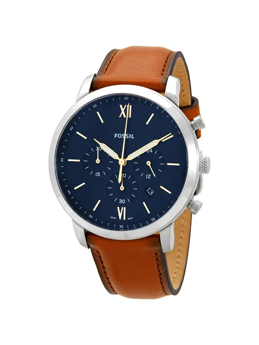 Мужские часы Fossil Neutra Chronograph Quartz с синим циферблатом FS5453 — серебристый