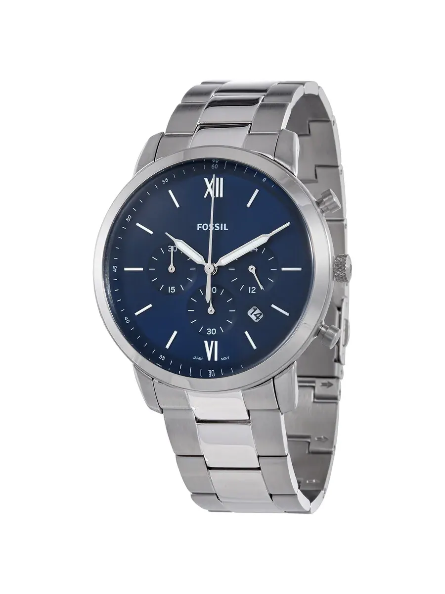 Мужские часы Fossil Neutra Chronograph Quartz с синим циферблатом FS5792 — серебристый