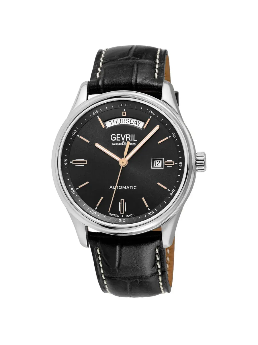 Мужские часы Gevril Excelsior Automatic с черным циферблатом 48200 — серебристый