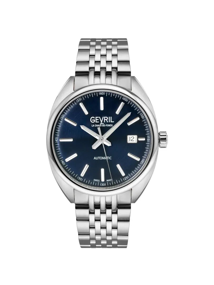 Мужские часы Gevril Five Points Automatic с синим циферблатом 48701 — серебристый