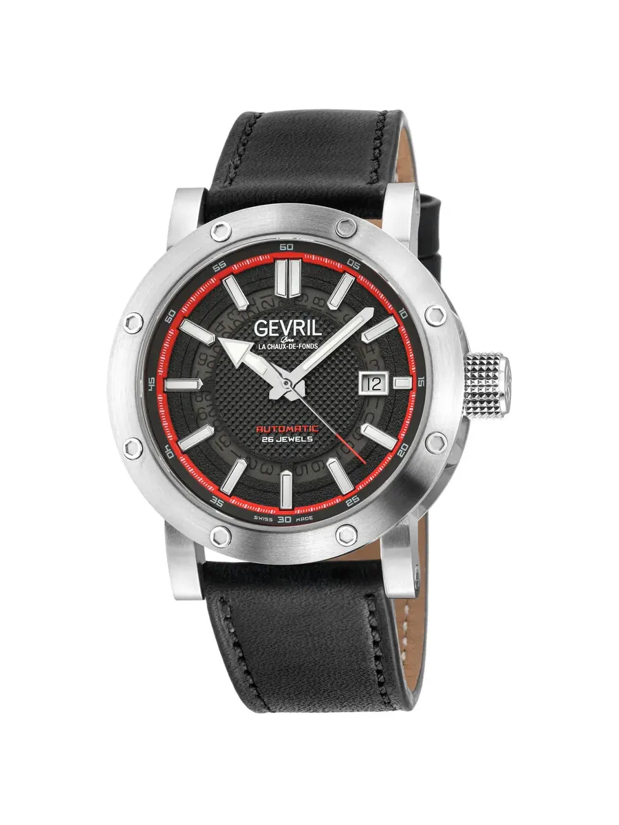 Мужские часы Gevril Flat Iron Automatic с черным циферблатом 43702 — изображение 1 из 3, оттенок серебряный
