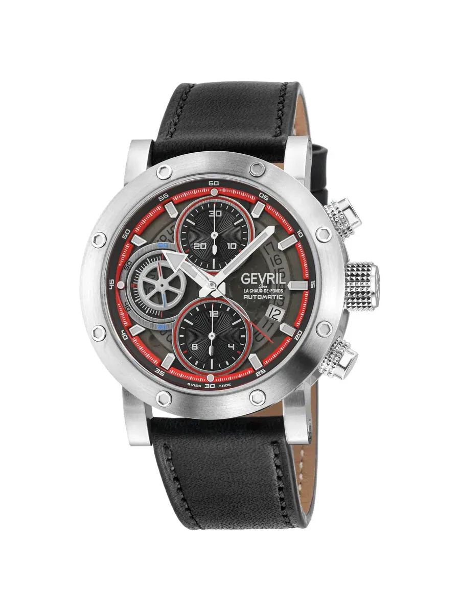 Мужские часы Gevril Flat Iron Chronograph Automatic с серым циферблатом 43710 — изображение 1 из 3, оттенок серебряный