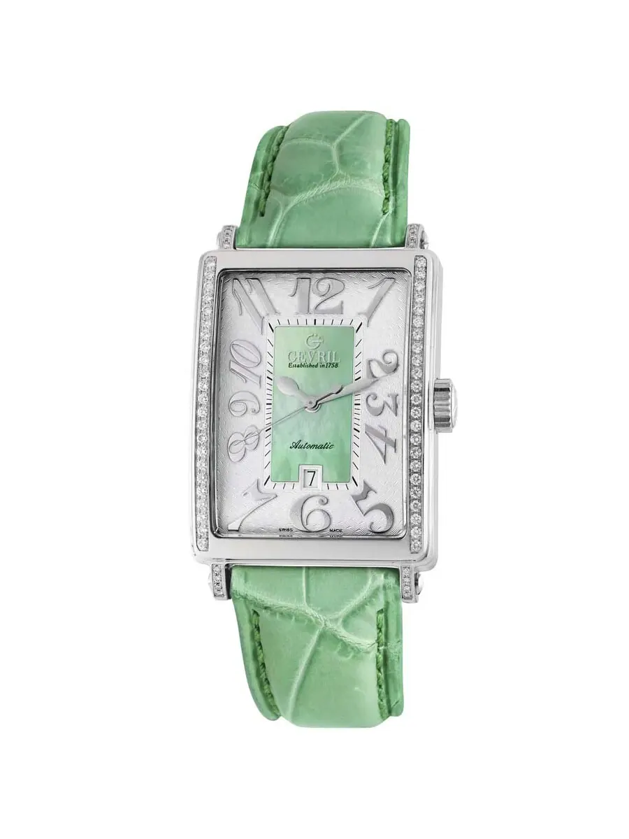 Женские часы Gevril Glamour Automatic с зеленым циферблатом 6206NE — изображение 1 из 1, оттенок серебряный