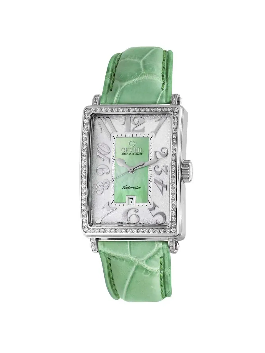 Женские часы Gevril Glamour Automatic с зеленым циферблатом 6206NL — изображение 1 из 1, оттенок серебряный