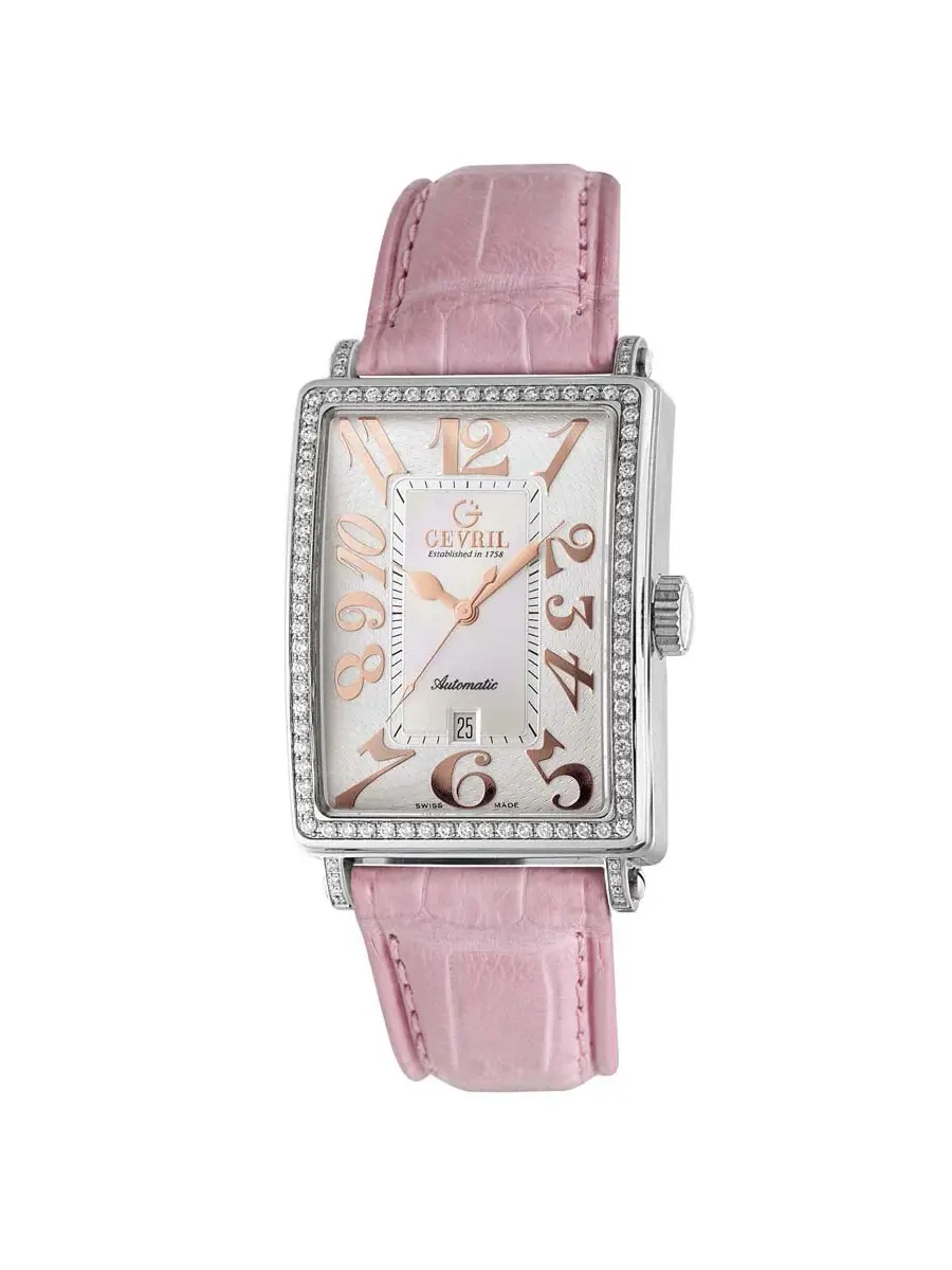 Женские автоматические часы Gevril Glamour с розовым циферблатом, модель 6208RL — изображение 1 из 1, оттенок серебряный