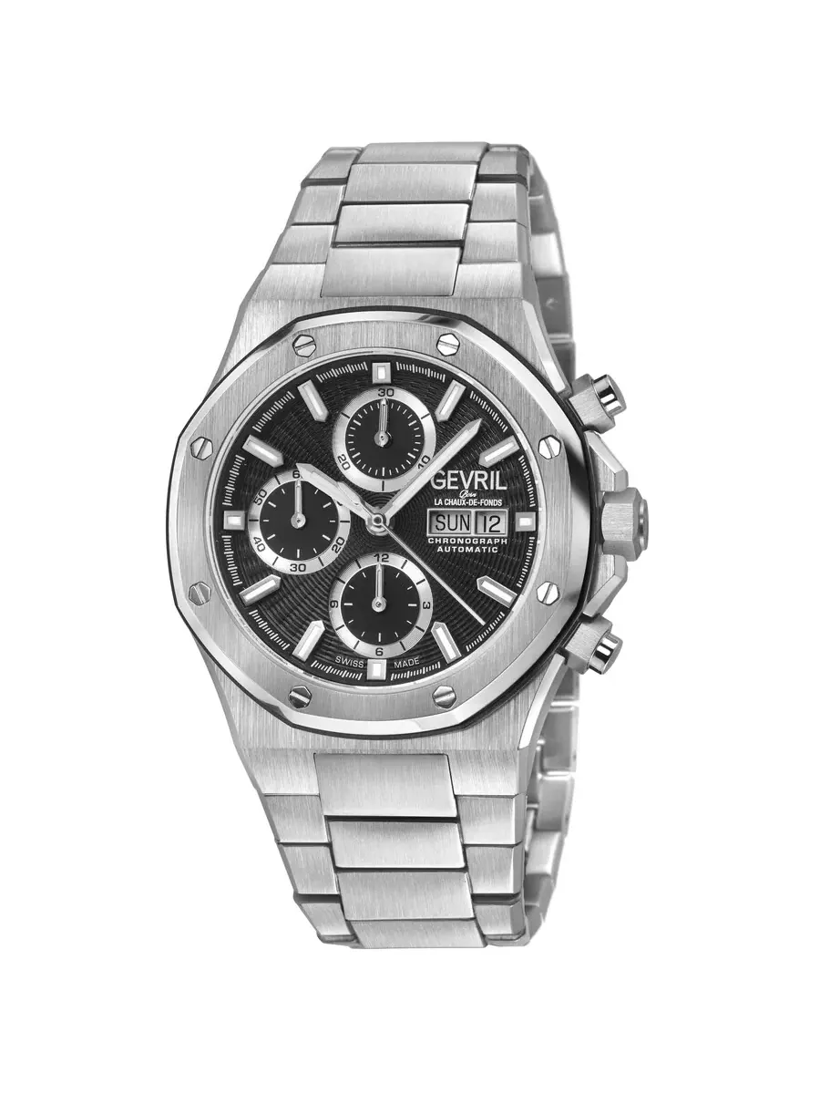 Мужские автоматические часы Gevril Kingsgate Chronograph с черным циферблатом, модель 47900B — изображение 1 из 3