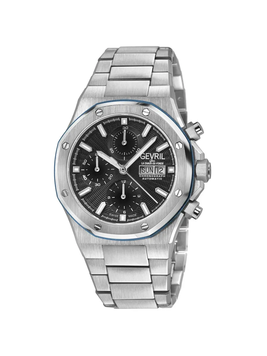 Мужские часы Gevril Kingsgate Chronograph Automatic с черным циферблатом 47901B — изображение 1 из 3, оттенок серебряный
