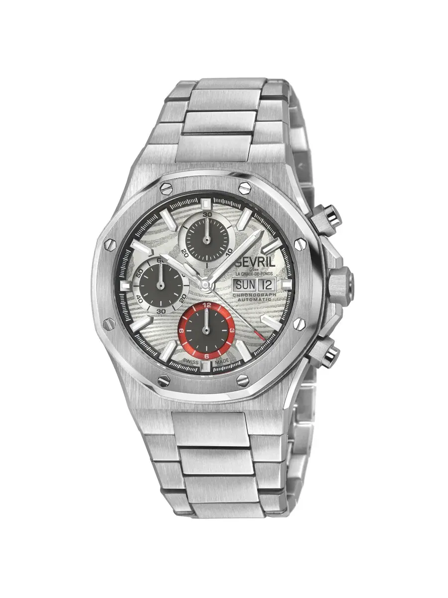 Мужские часы Gevril Kingsgate Chronograph Automatic с серым циферблатом 47904B — серебристый