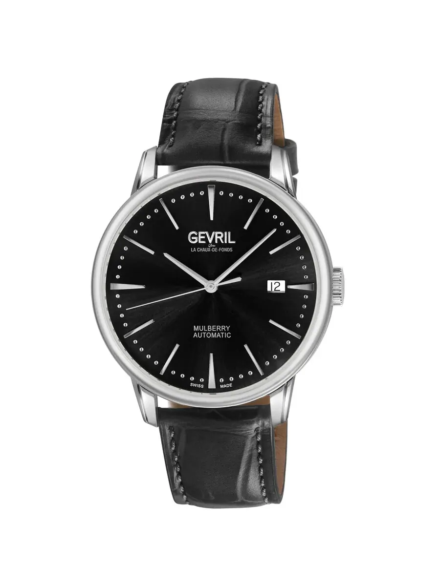 Мужские часы Gevril Mulberry Automatic с черным циферблатом 9620 — изображение 1 из 3, оттенок серебряный