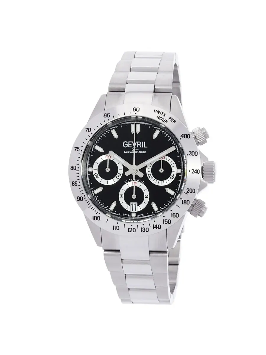 Мужские часы Gevril New Amsterdam Chronograph Automatic с черным циферблатом 44607B — изображение 1 из 3, оттенок серебряный