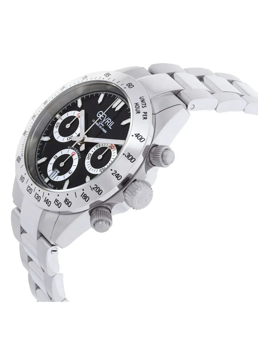 Мужские часы Gevril New Amsterdam Chronograph Automatic с черным циферблатом 44607B — изображение 2 из 3, оттенок серебряный
