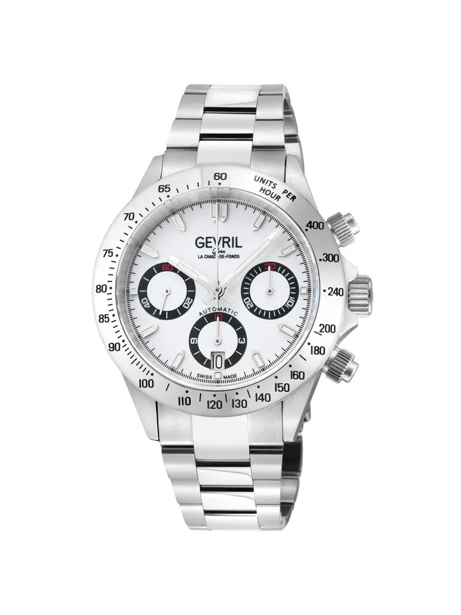 Мужские автоматические часы Gevril New Amsterdam Chronograph с белым циферблатом, модель 44606B — изображение 1 из 3