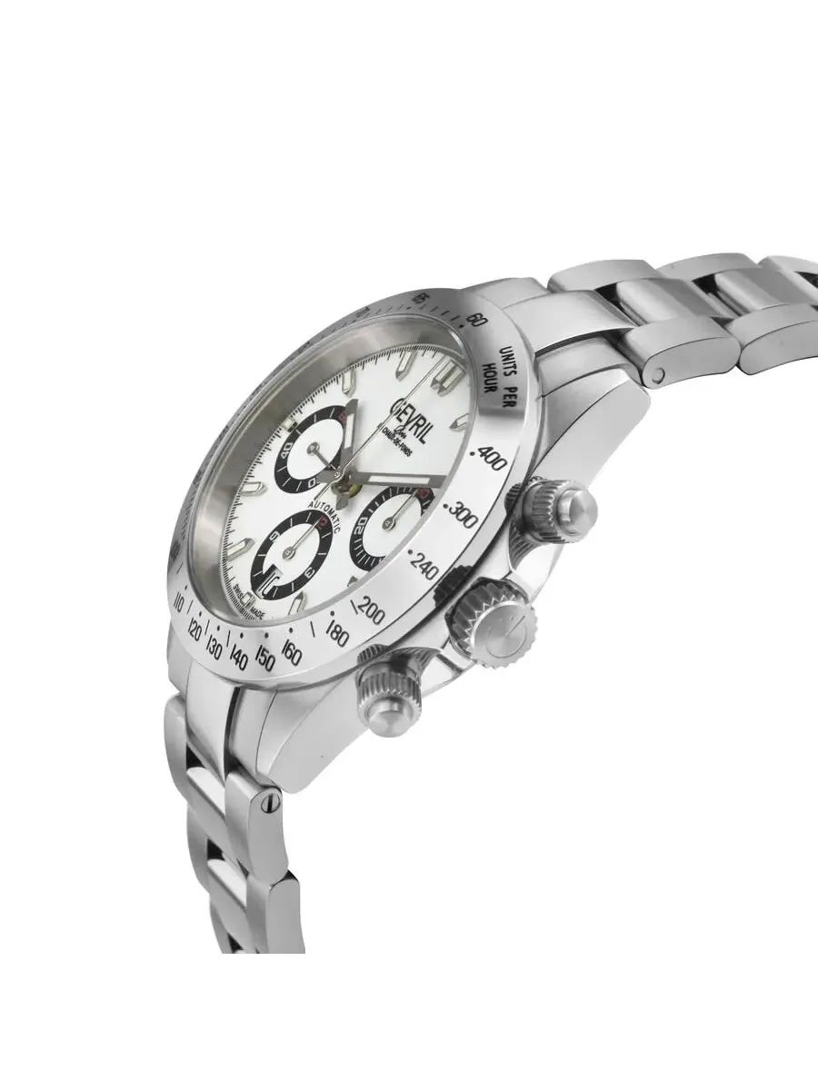 Мужские автоматические часы Gevril New Amsterdam Chronograph с белым циферблатом, модель 44606B — изображение 2 из 3