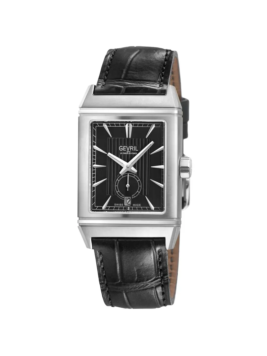 Мужские часы Gevril Time Square Automatic с черным циферблатом 49700 — изображение 1 из 3, оттенок серебряный