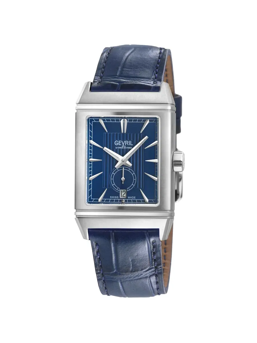 Мужские часы Gevril Time Square Automatic с синим циферблатом 49701 — изображение 1 из 3, оттенок серебряный