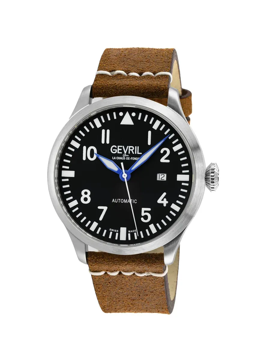 Мужские часы Gevril Vaughn Automatic с черным циферблатом 43504 — изображение 1 из 3, оттенок серебряный