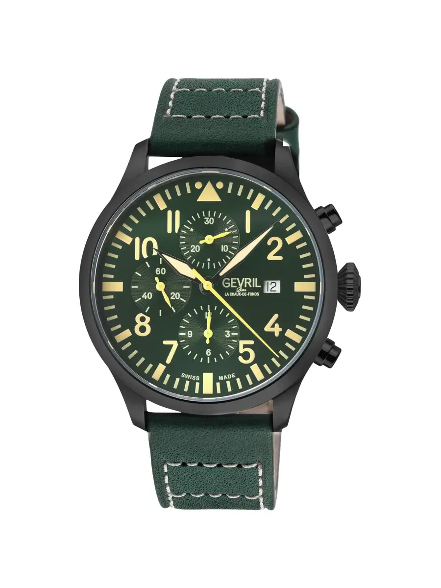 Мужские часы Gevril Vaughn Chronograph Automatic ETA 7750 с зеленым циферблатом 47104-1 — изображение 1 из 2, оттенок черный