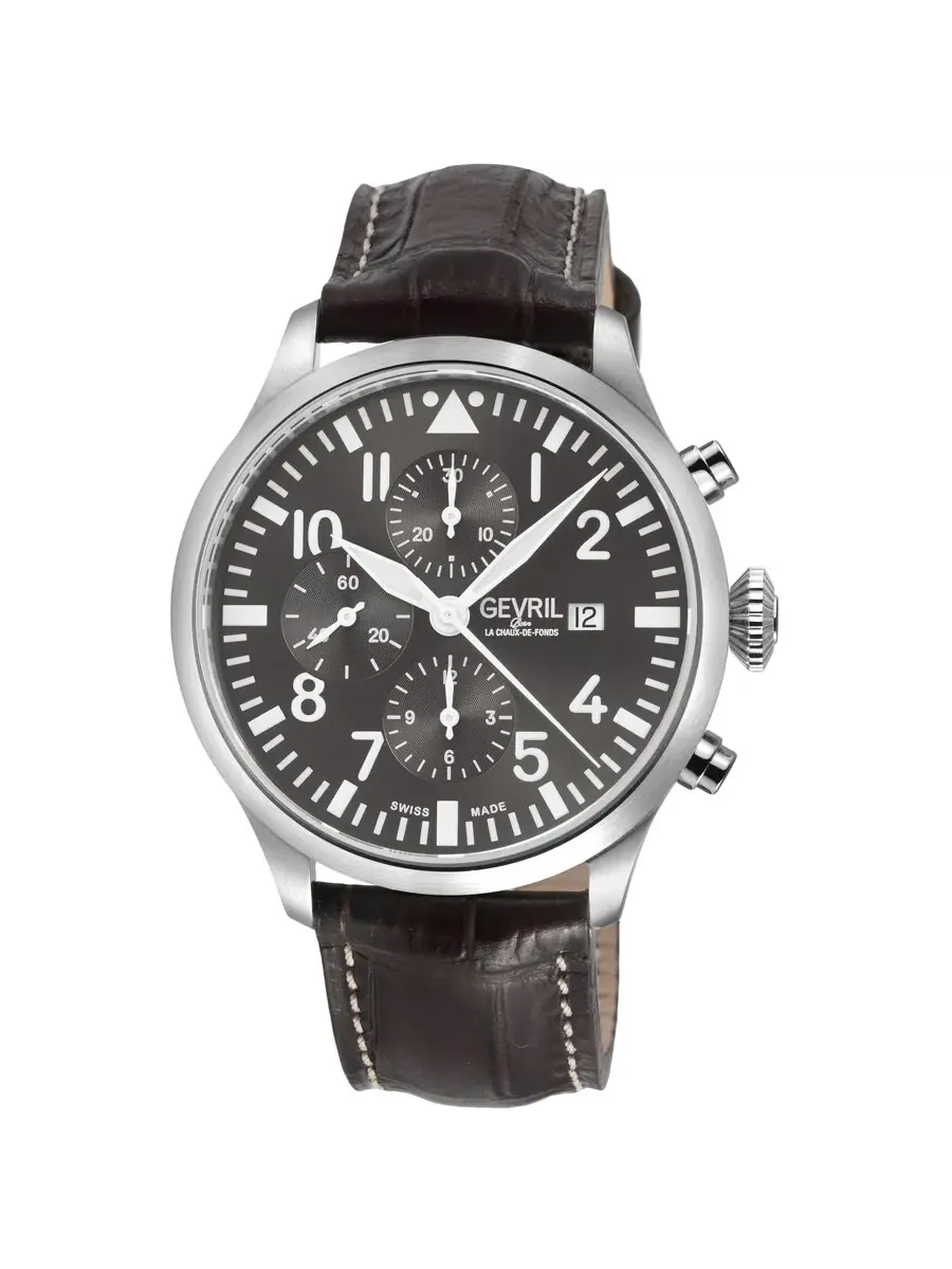 Мужские часы Gevril Vaughn Chronograph Automatic с серым циферблатом 47102-1 — изображение 1 из 2, оттенок серебряный