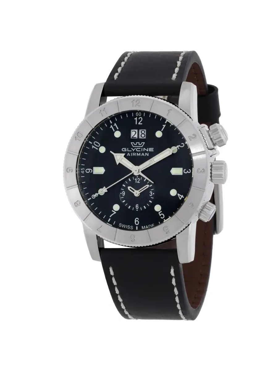Мужские часы Glycine Airman Contemporary GMT Quartz с черным циферблатом GL0150 — серебристый