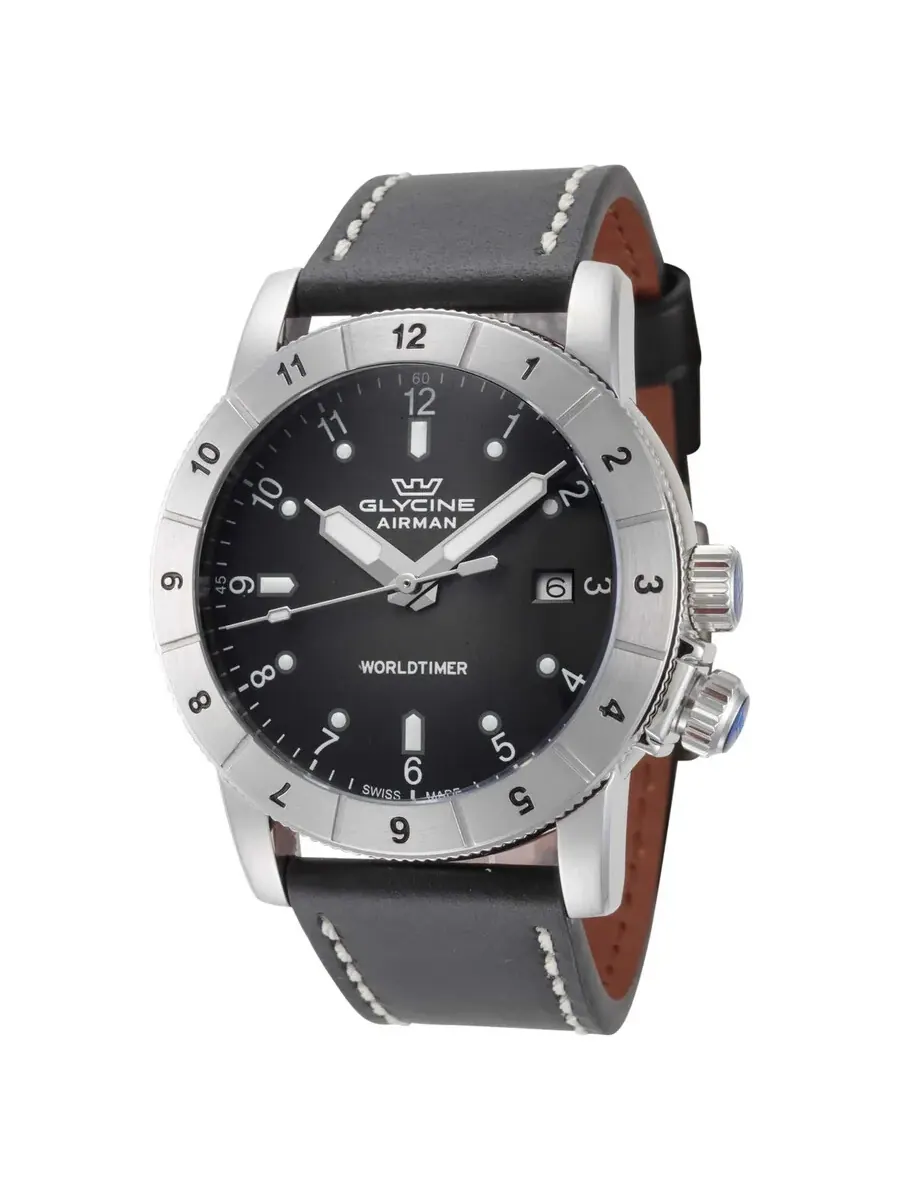 Часы для мужчин Glycine Airman Contemporary Worldtimer Quartz с черным циферблатом GL1023 — серебристый