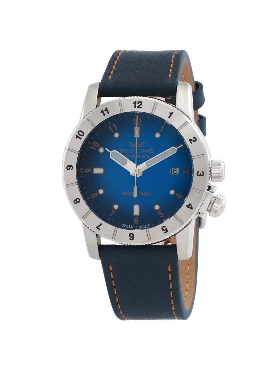 Часы для мужчин Glycine Airman Contemporary Worldtimer Quartz с синим циферблатом GL1022 — серебристый
