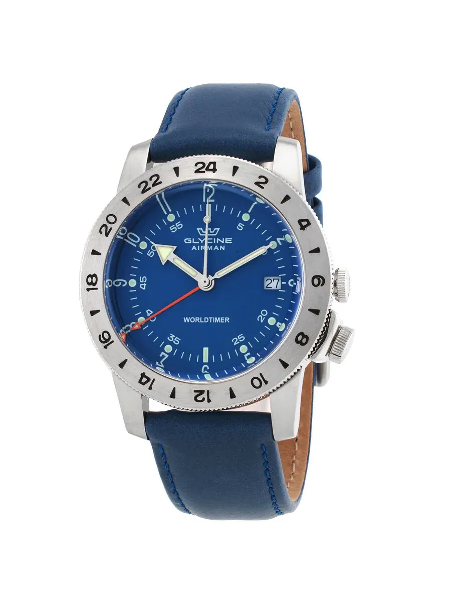 Мужские часы Glycine Airman Vintage GMT с кварцевым механизмом и синим циферблатом GL1049 — серебристый