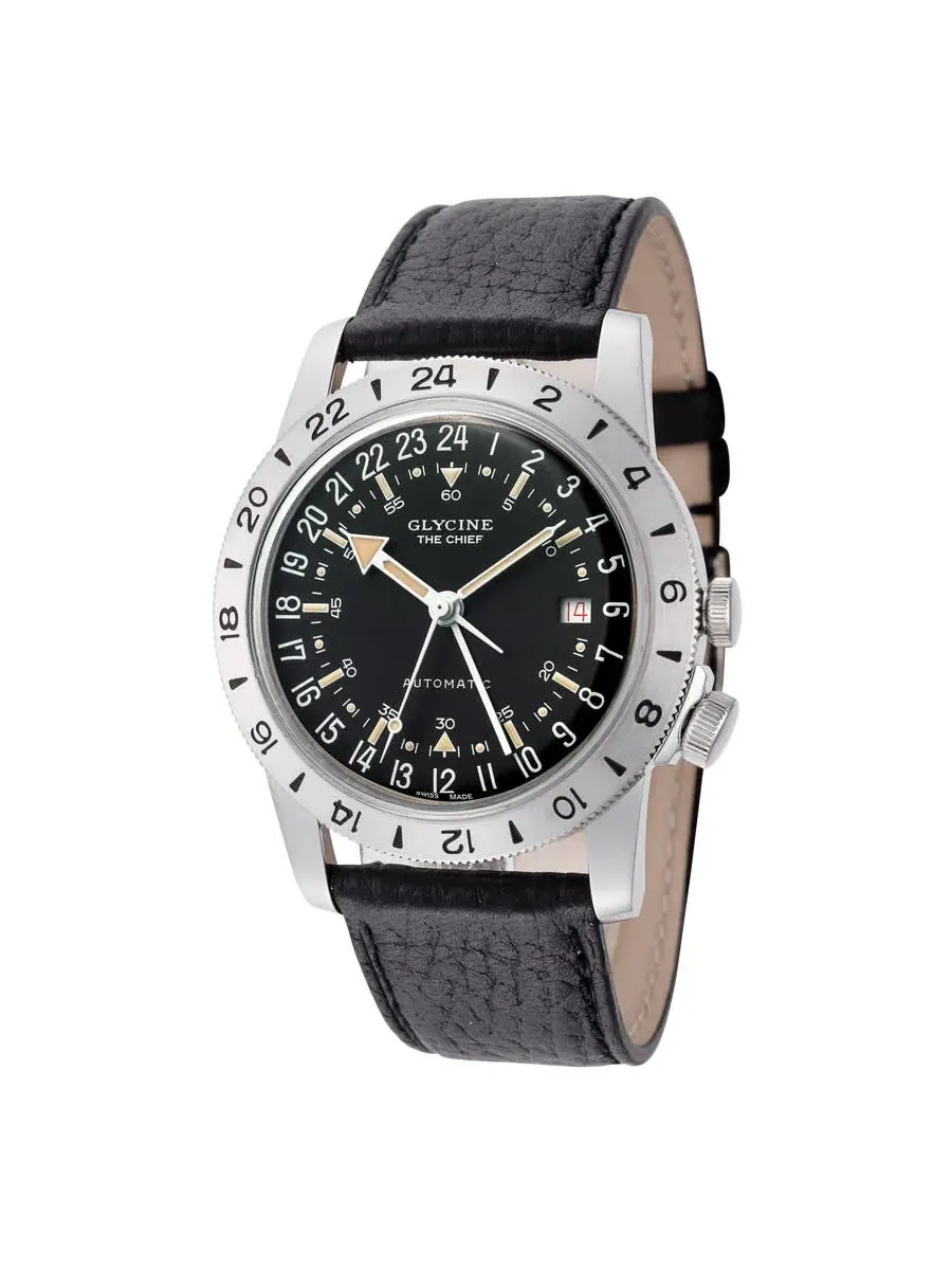 Glycine Airman Vintage The Chief Автоматические Унисекс Часы с Черным Циферблатом GL0465 — серебристый