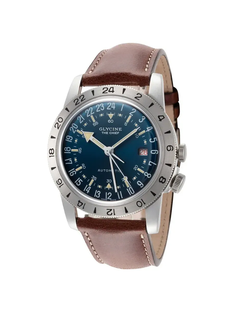 Мужские автоматические часы Glycine Airman Vintage The Chief с синим циферблатом GL0306 — серебристый