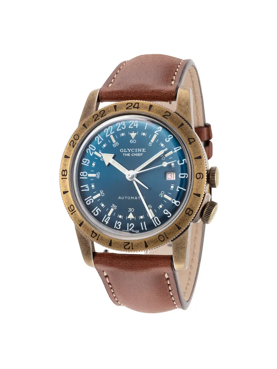 Glycine Airman Vintage The Chief Автоматические мужские часы с синим циферблатом GL0308 — золотистый