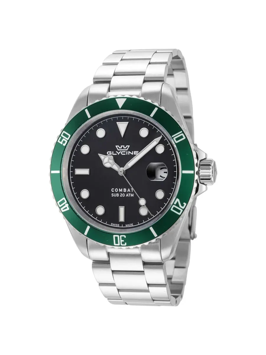 Мужские часы Glycine Combat Quartz с черным циферблатом GL1061 — изображение 1 из 3, оттенок зеленый