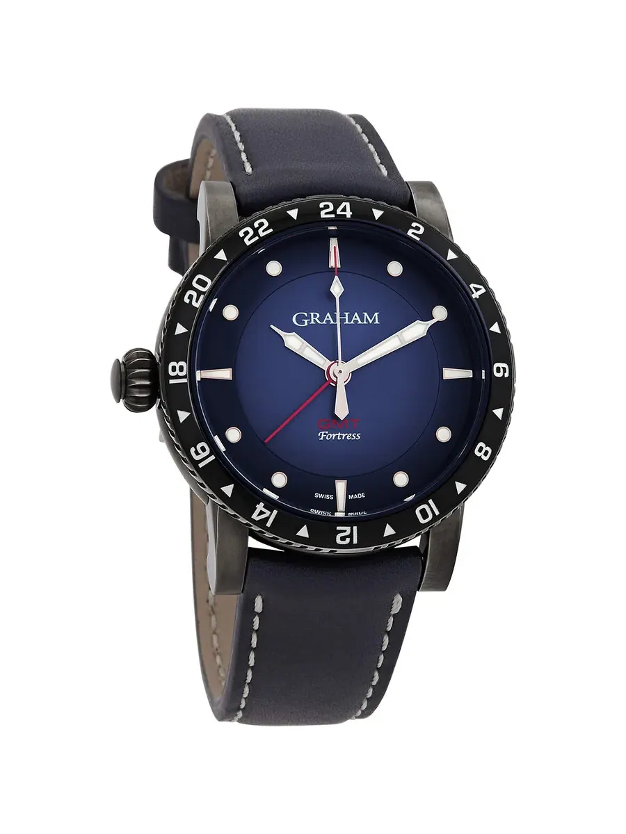 Мужские часы Graham Fortress GMT Automatic с синим циферблатом 2FOBV.U03A — черный