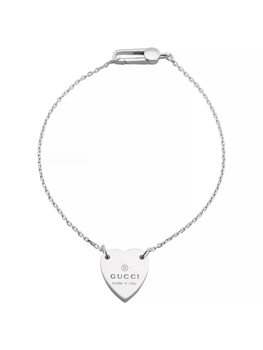 Браслет Gucci из серебра с гравированным сердечком (фирменный знак бренда) — изображение 1 из 3, оттенок серебряный