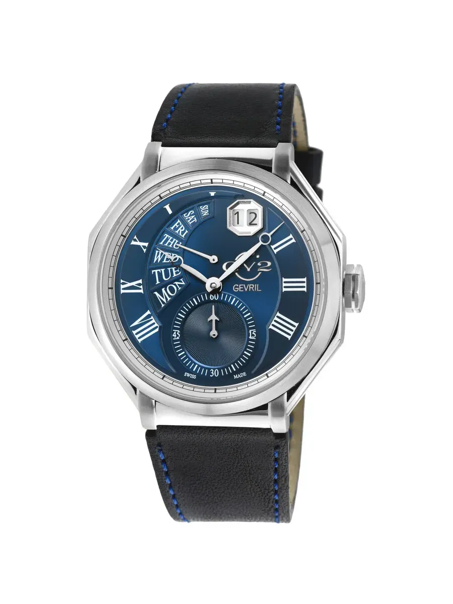 Мужские часы GV2 от Gevril Marchese Quartz с синим циферблатом 42421 Gv2 By Gevril — изображение 1 из 1, оттенок серебряный
