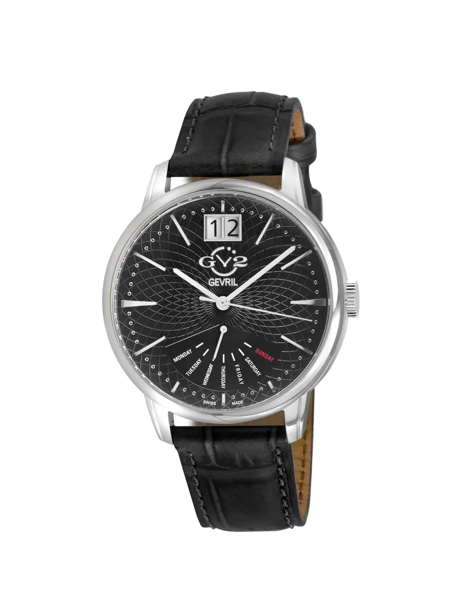 Мужские часы GV2 от Gevril Rovescio Quartz с черным циферблатом 56210 Gv2 By Gevril — изображение 1 из 1, оттенок серебряный