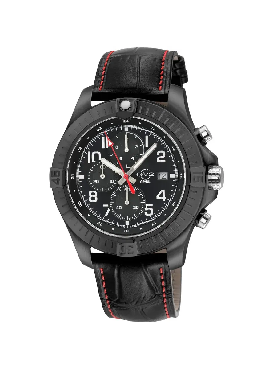 Мужские кварцевые часы GV2 by Gevril T38 Chronograph с черным циферблатом, артикул 42806 — изображение 1 из 3, оттенок черный