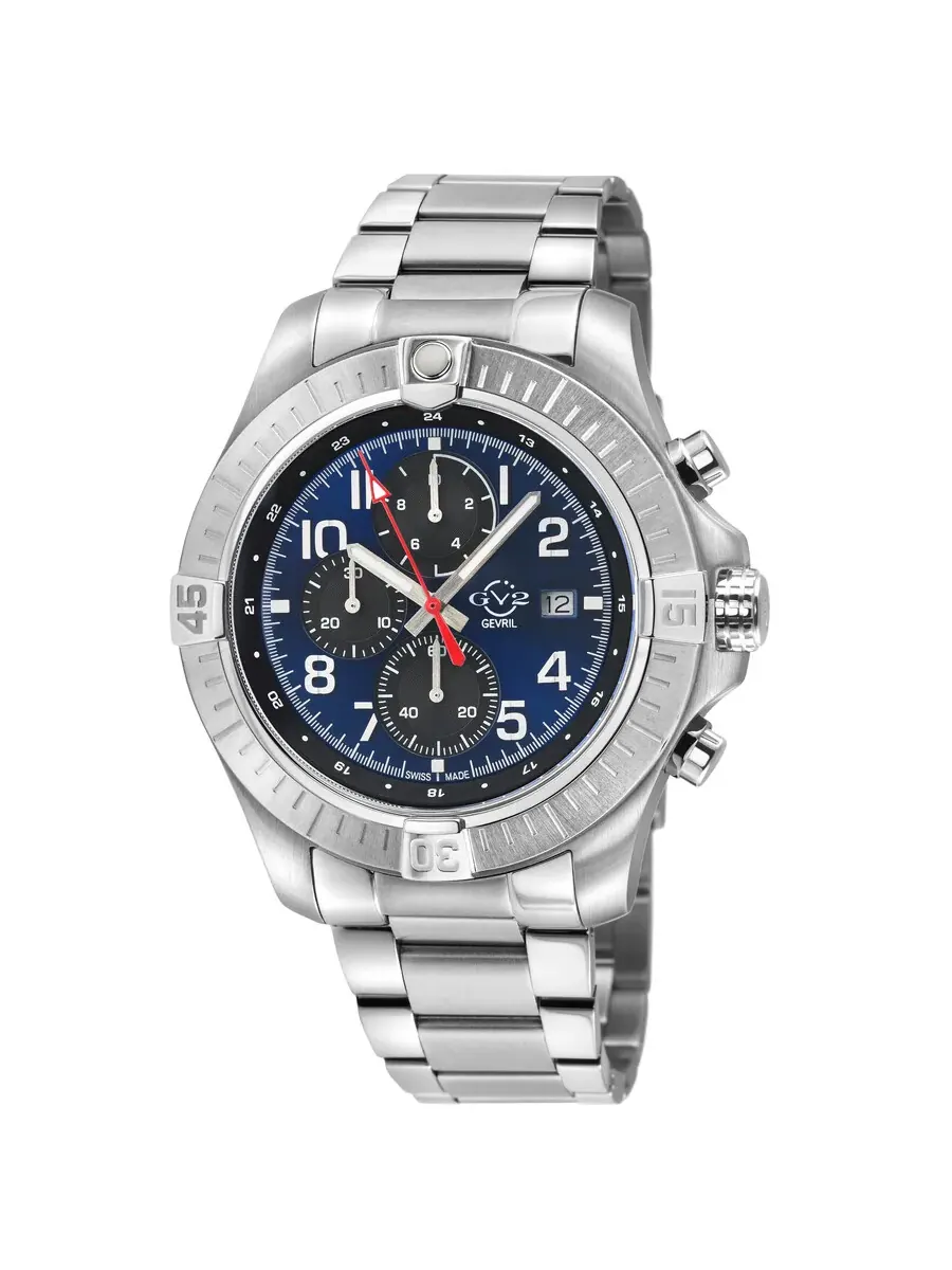 Мужские кварцевые часы GV2 by Gevril T38 Chronograph с синим циферблатом, артикул 42801B — изображение 1 из 3