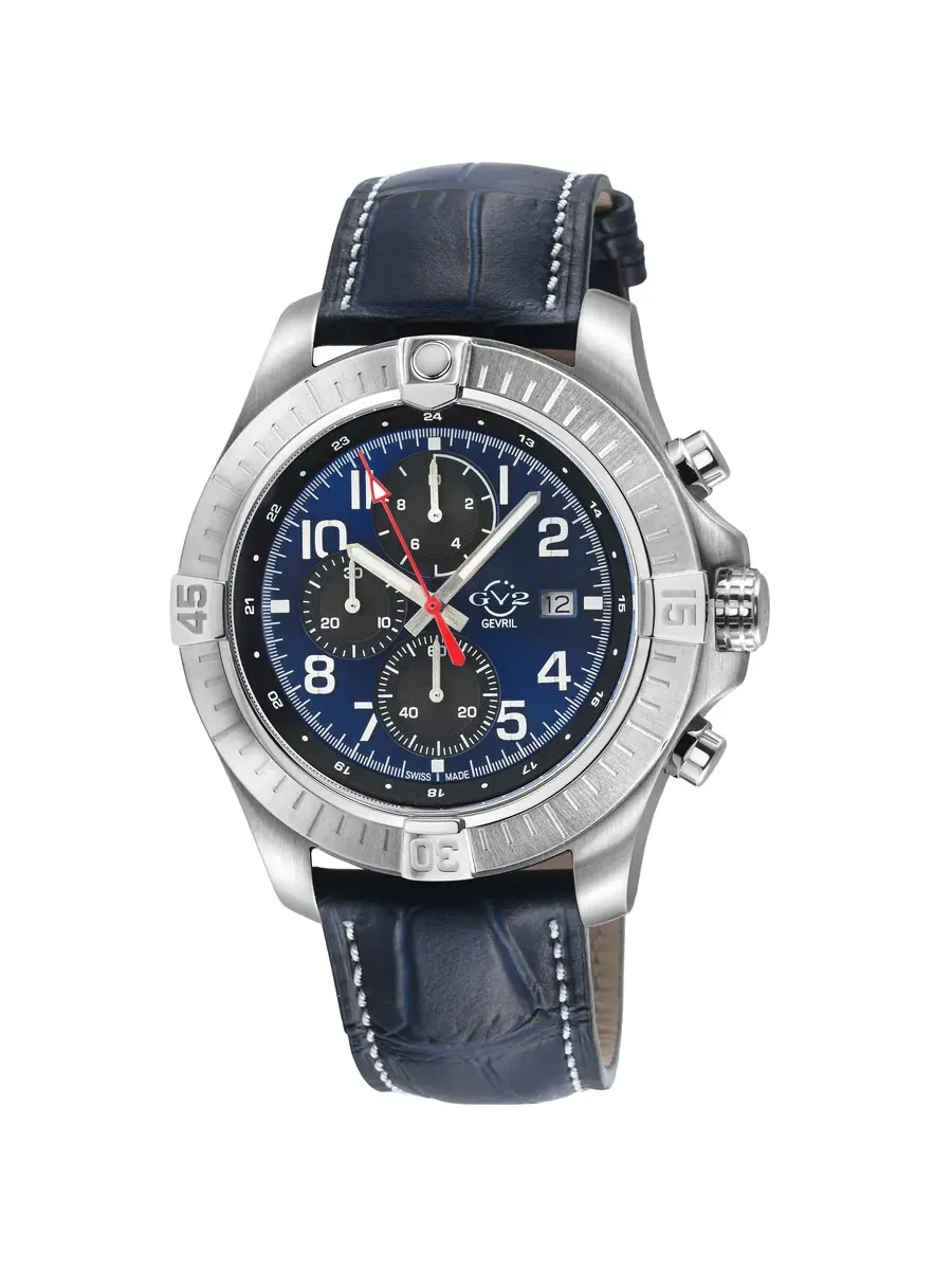 Мужские часы GV2 от Gevril T38 Chronograph Quartz с синим циферблатом 42805 Gv2 By Gevril — изображение 1 из 3