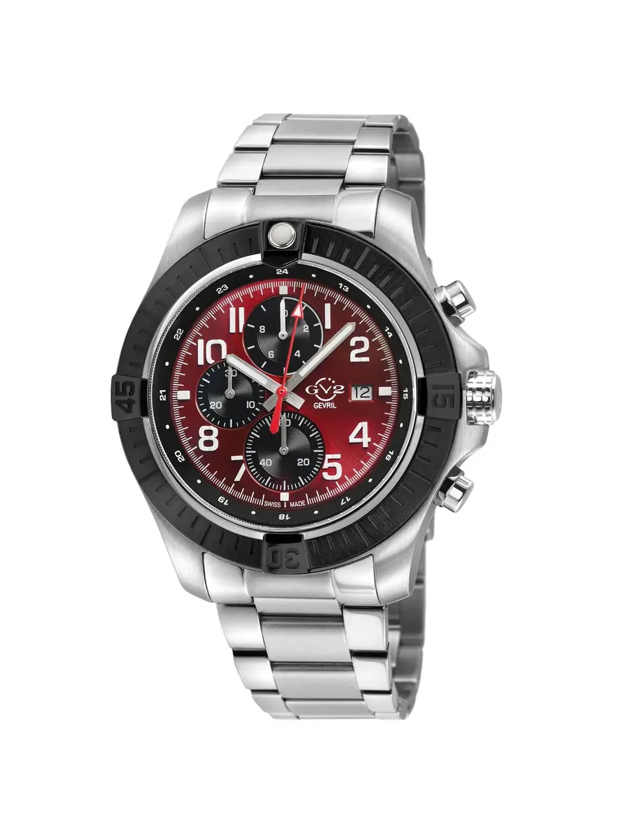Мужские часы GV2 by Gevril T38 Хронограф Кварцевые с красным циферблатом 42807B — изображение 1 из 3, оттенок черный