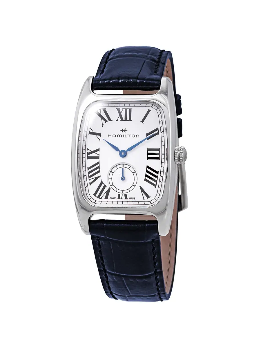 Женские часы Hamilton Boulton L Silver Dial с синим циферблатом и кожаным ремешком H13421611 — серебристый