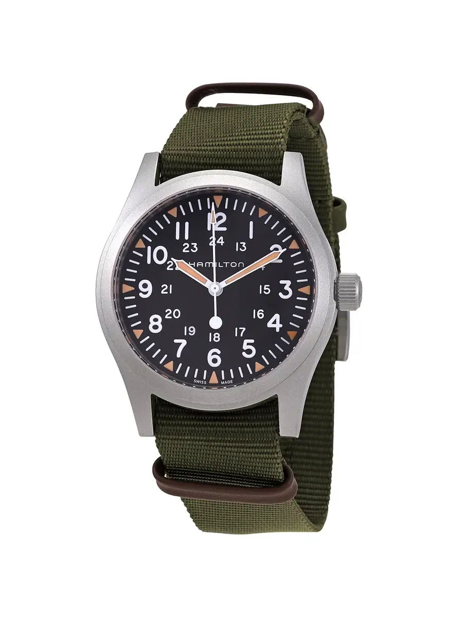 Мужские часы Hamilton Khaki Field с ручным заводом и черным циферблатом, модель H69529933 — изображение 1 из 3