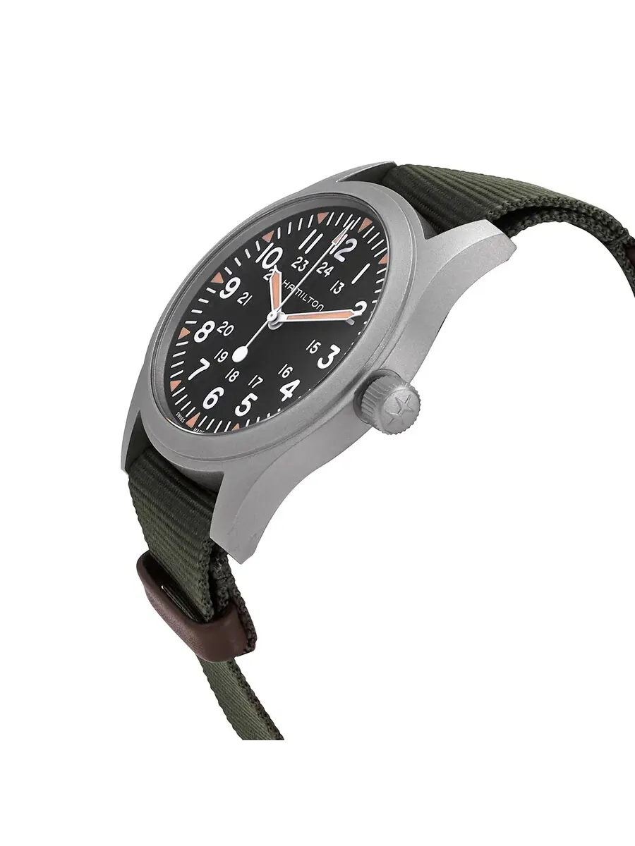 Мужские часы Hamilton Khaki Field с ручным заводом и черным циферблатом, модель H69529933 — изображение 2 из 3