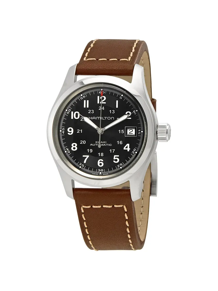 Мужские часы Hamilton Khaki Automatic с черным циферблатом H70455533 — серебристый