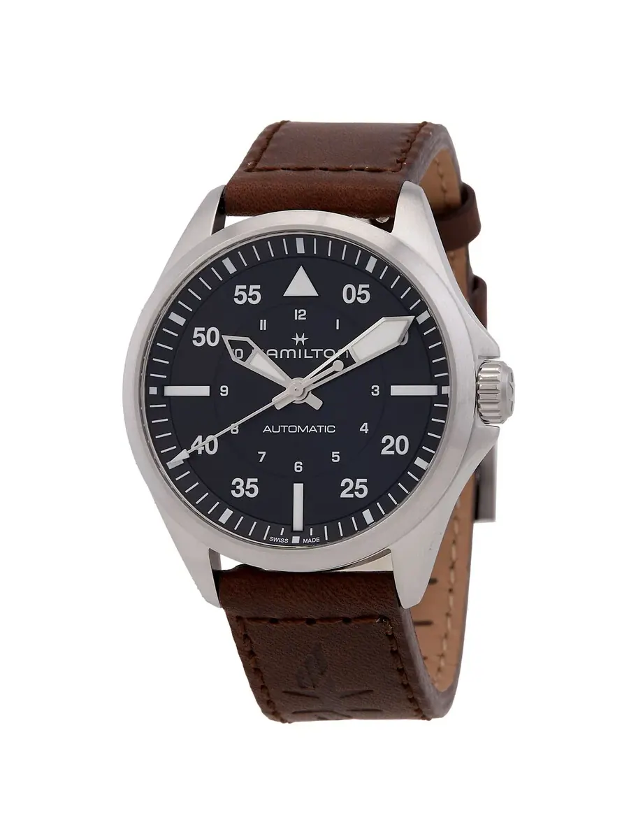 Часы Hamilton Khaki Aviation Pilot Automatic с черным циферблатом H76305530 — серебристый