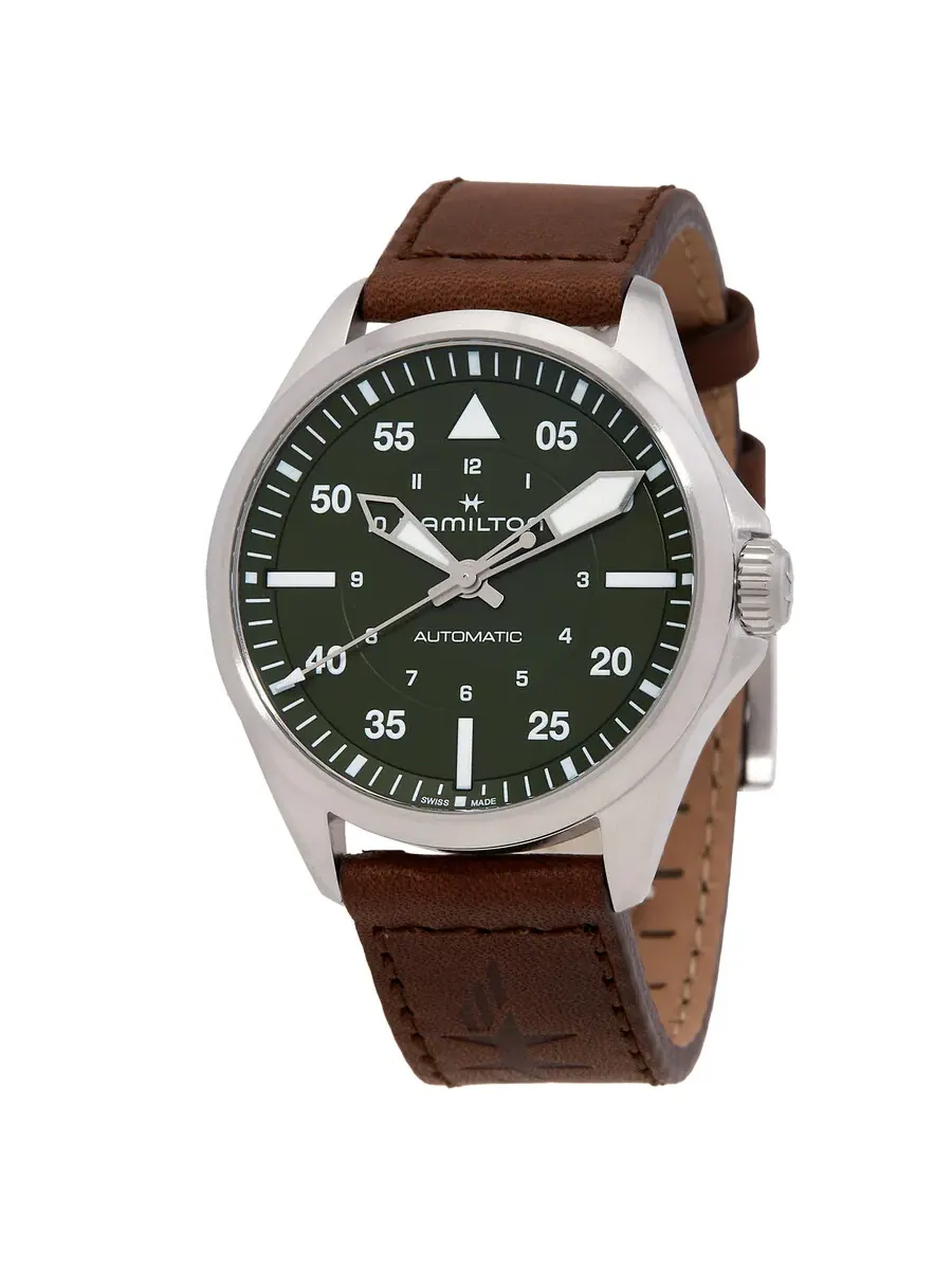 Автоматические часы Hamilton Khaki Aviation Pilot с зеленым циферблатом H76305560 — изображение 1 из 3, оттенок серебряный