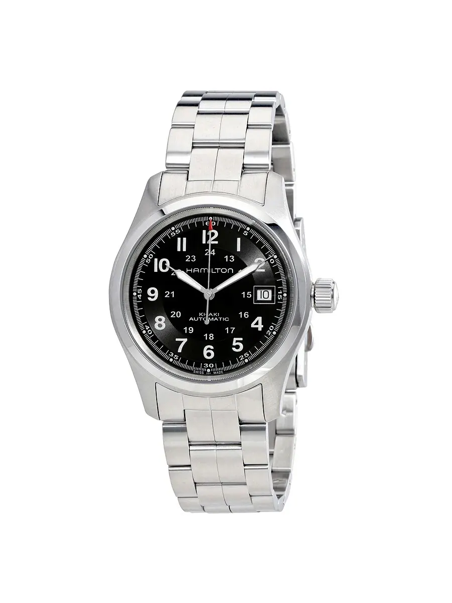 Мужские часы Hamilton Khaki Field с автоматическим механизмом и черным циферблатом H70455133 — серебристый
