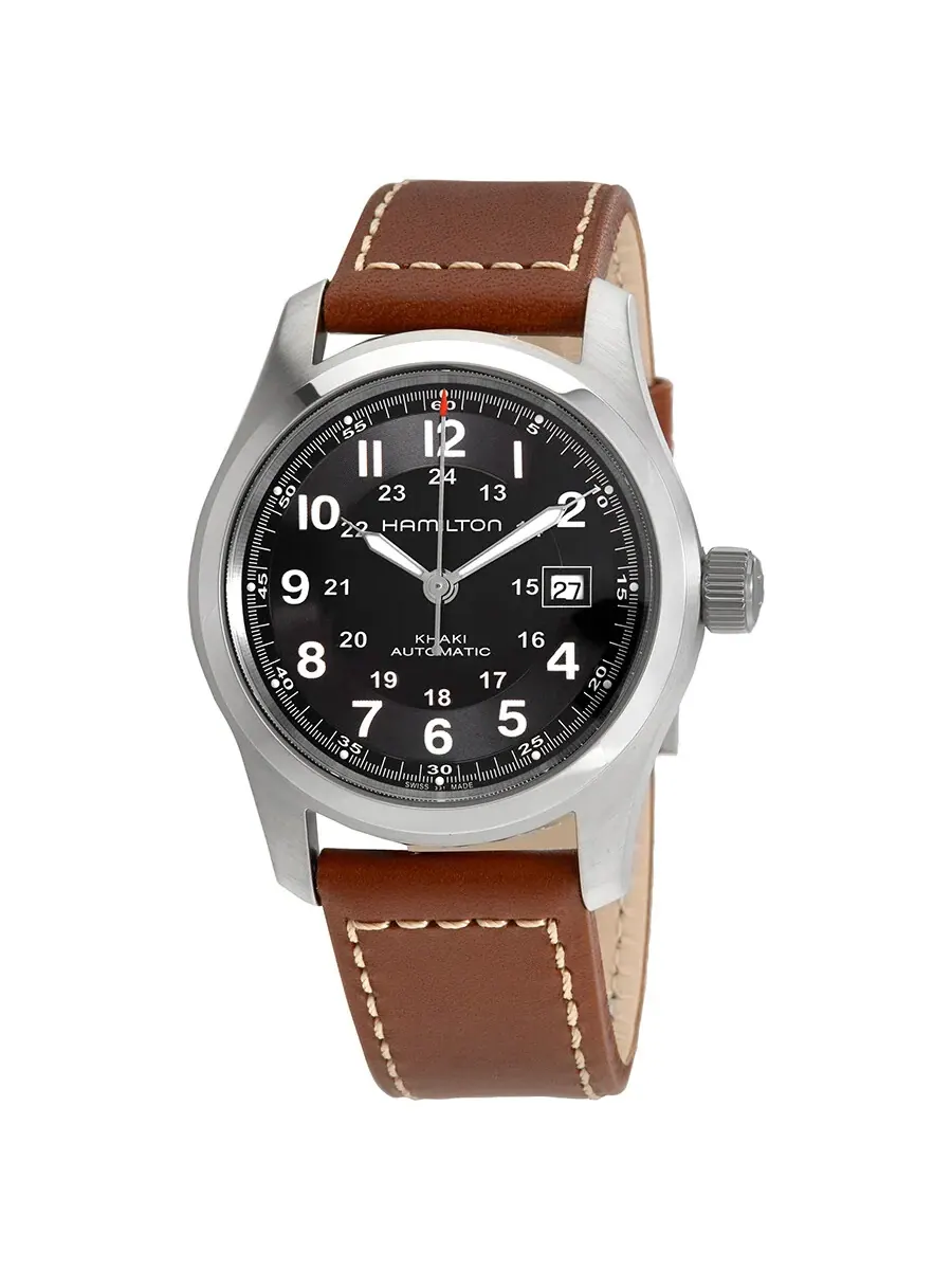 Мужские автоматические часы Hamilton Khaki Field с черным циферблатом H70555533 — изображение 1 из 4, оттенок серебряный