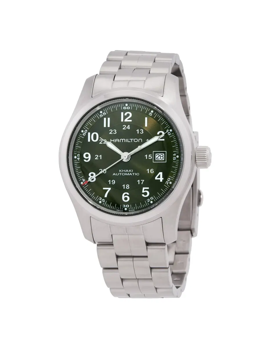 Часы Hamilton Khaki Field Automatic с зеленым циферблатом H70605160 — изображение 1 из 3, оттенок серебряный