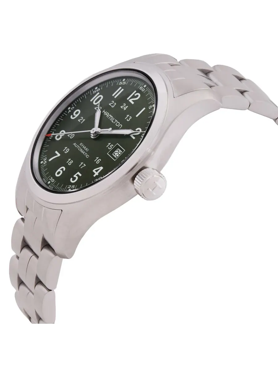 Часы Hamilton Khaki Field Automatic с зеленым циферблатом H70605160 — изображение 2 из 3, оттенок серебряный