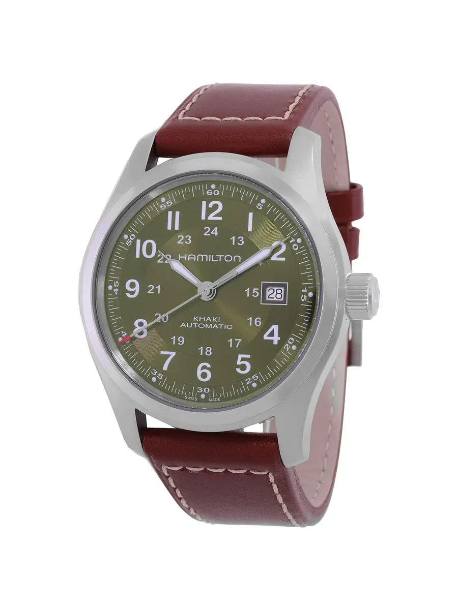 Часы Hamilton Khaki Field Automatic с зеленым циферблатом H70605560 — изображение 1 из 3, оттенок серебряный